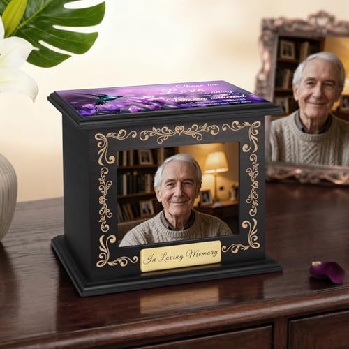 Cremation Urns for Human Ashes Adult Male Female, Hummingbird Memorial Urn with Picture Frame, Wooden Urns Box and Casket for Men Women, Large Funeral Urn for Adults Up to 200 IBS