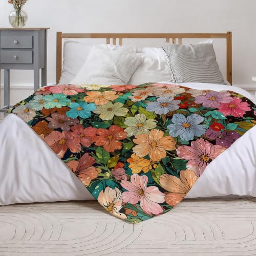 Colorful Flowers Fleece Throw Blanket, Flannel Blankets for Couch 50"×60" - color: Colorful Flowers