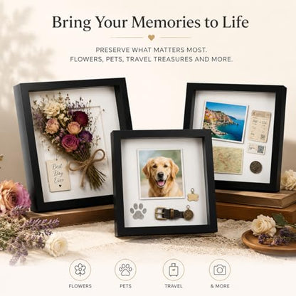 4 Pack Shadow Box Frame Display Cases, 8"x 8" Wood Deep Black Handicrafts Shadowbox Picture Frame for Flowers Jersey Baby Wedding Dress (Black&White) - color: Black&white, size: 8X8