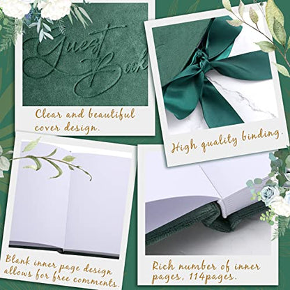Panelee Wedding Guest Book with Pen, Green Velvet Guest Book 144 Page - color: Green