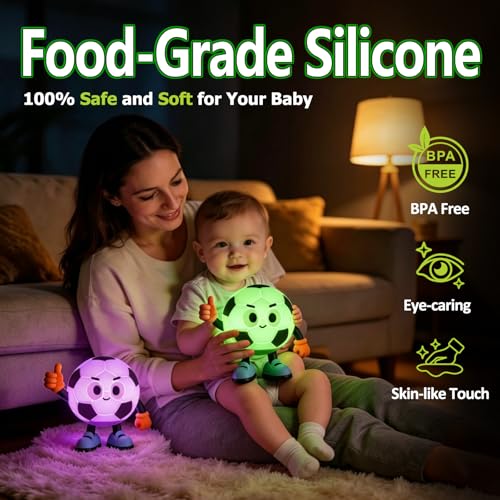 Soccer Gifts for Boys Girls, Soccer Night Light，Soft Silicone with Touch Control, 7 RGB Colors, Auto-Off, Dimmable, Rechargeable 1200mAh, Teen Kids Sports Fan Birthday Gifts (Classic) - style: Soccer (Classic)