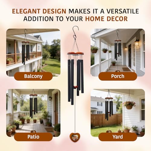 Memorial Wind Chimes with Wooden Photo Frame, 32 Inch Sympathy Windchime Outdoors for Loss of Loved One, Personalized Berevement/Memorial Gifts for Loss of Mother, Father, Husband, Friend, Pet