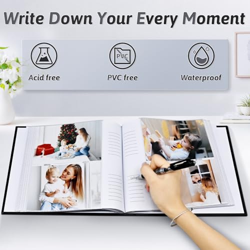 Popotop Photo Album 4x6 200 Photos with Writing Space, Leather Cover Album with Display Picture Window, Photo Book for Wedding Family Baby Gift - color: Classic Black, size: 200 Pockets