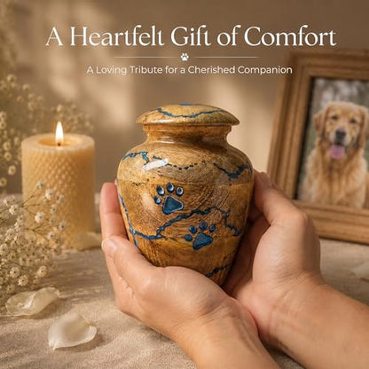 Wooden Pet Small Keepsake Cremation Urn for Ashes, Handcrafted Wooden Keepsake Urn with Blue Resin Design, | Memorial Jar for Human or Pet Ashes - size: Small
