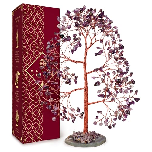 Crystal Tree of Life Birthday Gifts for Women, Men, Frineds, Handmade Amethyst Chakra Tree for Home, Room, Office Decor, Bring Money, Positivity, Reiki Healing, Good Luck, Gifts for Mom & Dad - color: 13 Amethyst Slice Base 300 Beads