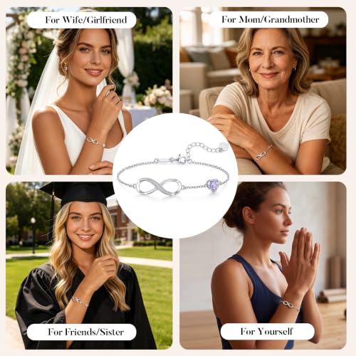 CDE 925 Sterling Silver Infinity Birthstone Bracelet Jewelry Gift for Women | Hypoallergenic,Non Tarnish,Heart CZ,Nickel-Free & Lead-Free,Anniversary Christmas Birthday Idea Gifts for Wife Girlfriend Her - color: 06-June