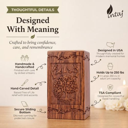Tree of Life Wooden Urn for Human Ashes, XX-Large 640 cu in, Rosewood - color: Rosewood Tree and Birds, size: XX-Large (640 lbs)