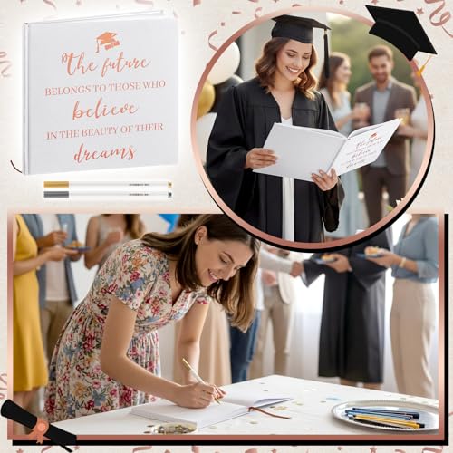 2026 Graduation Guestbook 8.7'' x 8.7" with 2 Markers Class of 2026 Guest Book Inspirational Graduate Scrapbook Hardcover Rose Gold Foiled Photo Album for Graduation Party Supply 144 Pages - color: White, style: Inspirational