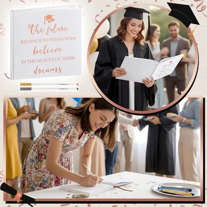 2026 Graduation Guestbook 8.7'' x 8.7" with 2 Markers Class of 2026 Guest Book Inspirational Graduate Scrapbook Hardcover Rose Gold Foiled Photo Album for Graduation Party Supply 144 Pages - color: White, style: Inspirational
