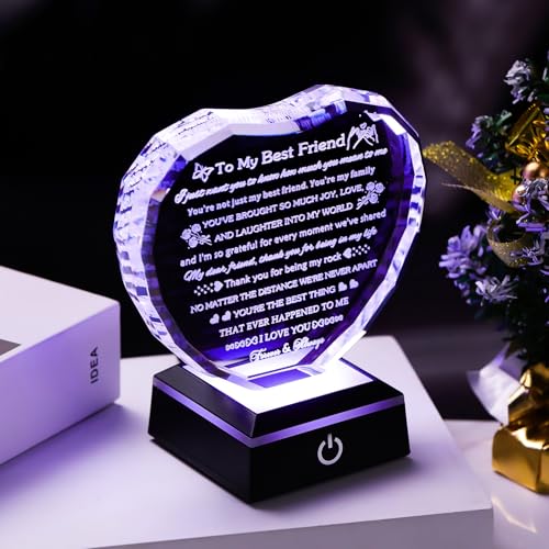 Arikyrist Best Friend Birthday Gifts with LED Base Crystal Heart Friendship BFF Gifts for Women Best Friend Bestie Gift Ideas for Women Gift for Female Friends on Christmas Wedding Valentine's Day - style: Best Friend Gifts + Light Base