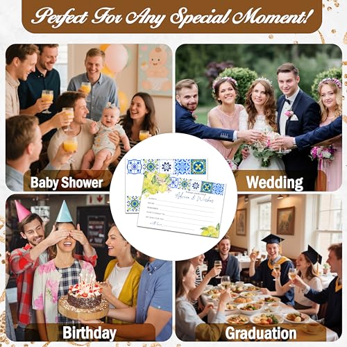 Advice And Wishes Cards (25pcs), Mediterranean Lemon Advice Cards For Mr And Mrs, Bride And Groom, New Parents, Bridal Shower, Baby Shower, Engagement, Wedding, Bachelorette Party Games Decor -A03 - style: Mediterranean Lemon