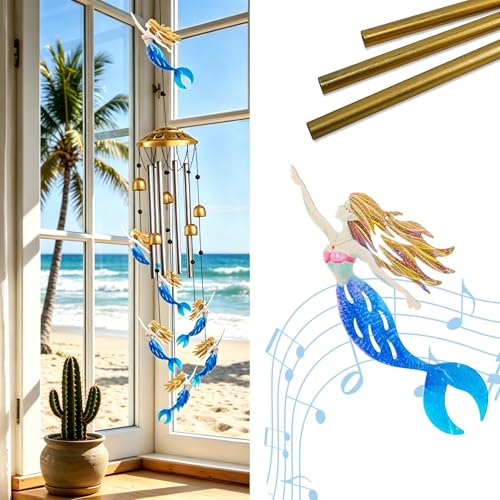 Mermaid Metal Wind Chimes Outdoor with S Hook, Housewarming Patio Decor | Wind Chimes for Outside & Loss of Loved One, Outdoor Clearance Mermaid Windchime, Housewarming Gift, Patio Garden Decor - color: Mermaid Wind Chimes