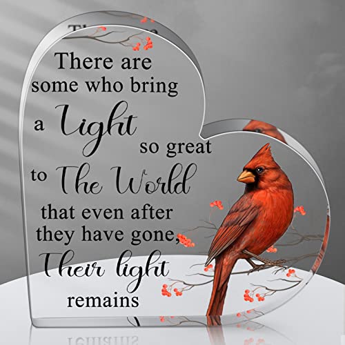 Yulejo Red Cardinal Gifts Catholic Hummingbird Sympathy Memorial Gift for Loss of Loved One Sympathy Acrylic Heart Decor Sign Table Centerpieces Remembrance Decor Christmas Condolence - style: Classic