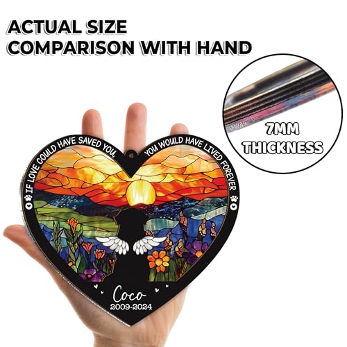 Personalized Angel Dog Memorial Suncatcher, Heart Suncatcher Remembrance Gift, Engraved Pet Memorial Ornament, Pet Sympathy Keychain, Loss of Animal Sympathy Card, Rainbow Bridge Dog Loss Gift - color: 02. Custom #2