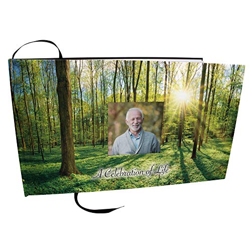 COMMEMORATIVE CREMATION URNS Emerald Forest Photo Funeral Guest Book for Memorial Service and Celebration of Life Guest Book for Memorial Service - Beautiful & Vibrant Sign in Book for Funeral - color: Emerald Forest