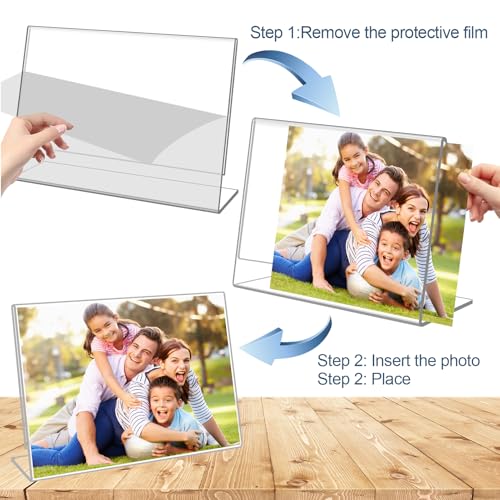 6 Pack 7"x 5" Clear Acrylic Self Standing Picture Frames，Photo Frame Stand Perfect for Showcasing Memories Tabletop Display for Home or Office Décor，Horizontal