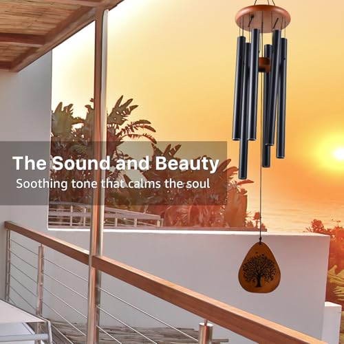 AMBOBE Memorial Wind Chimes for Loss of Loved One, Sympathy Wind Chime Gift | Bereavement Gifts, Beautiful Outdoor Garden Decor with Soothing Melodic Tones - size: Black - Tree of Life