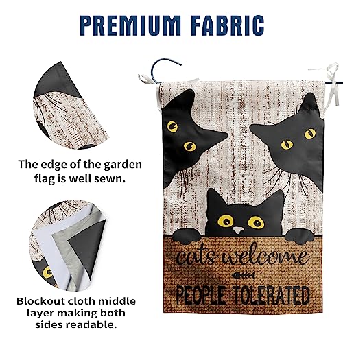 Black Cat Garden Flag Cats Welcome People Tolerated Sign Flag Halloween Banners for Outside 12 X 18 Double Sided Cat Lovers Gifts for Women - color: catscome