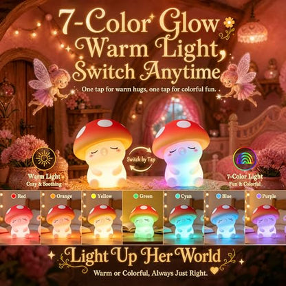 FAMIDUO Mushroom Night Light for Kids, Silicone Squishy RGB Nursery Lamp | 2-Brightness & Breathing 7-Color Rainbow, Anti-Blue Eye-Caring, BPA-Free Silicone Mood Light , Cute Gifts for Baby Toddler - color: Mushroom RGB