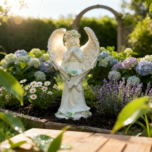 Solar Garden Statues Outdoor Decor Resin Lights Garden Angel Statues for Outside Lawn Yard Patio Balcony Art Sculptures Gifts for Mom Women - size: 7*5*13 in