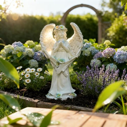Solar Garden Statues Outdoor Decor Resin Lights Garden Angel Statues for Outside Lawn Yard Patio Balcony Art Sculptures Gifts for Mom Women - size: 7*5*13 in