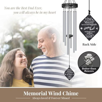 Memorial Gifts for Loss of Dad,32'' Sympathy Wind Chimes Gifts for Loss of Father, Bereavement/Condolence/Remembrance Gift, Windchimes in Memory of Dad - size: F-Silver- Dad