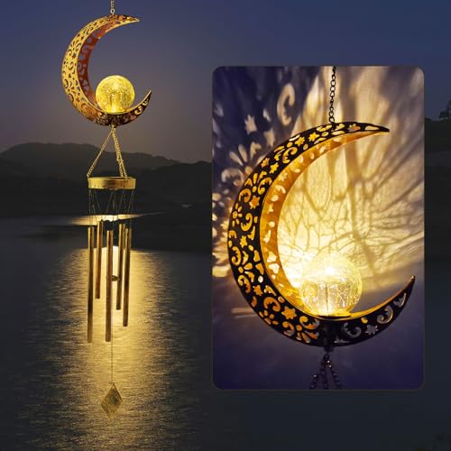 Outdoor Moon Light Wind Chimes, Mom Gift Moon Gifts, Mother Decor, Garden Gifts, Sympathy Wind Chimes Outdoor for mom, Grandma, Memorial Wind Chime. - color: Moon