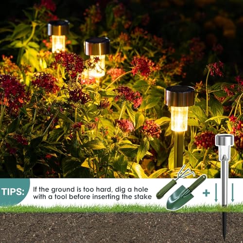 GIGALUMI 16 Pack Solar Lights Outdoor Waterproof, Stainless Steel - color: Warm White