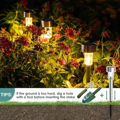 GIGALUMI 16 Pack Solar Lights Outdoor Waterproof, Stainless Steel - color: Warm White