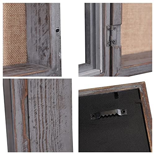Pet Shadow Box 11x14, Large Frame with Magnetic Door, Rustic Wood Deep Memory Display for Picture Photo Memorabilia Flowers Bouquet Keepsake Wedding Awards Medals-Gray, HUI-03-01 | Pet Memorial Display Case, Deep Rustic Wood Shadow Box with Magnetic Door