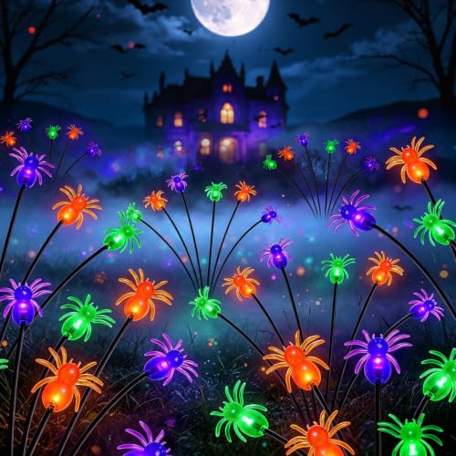4Pack Spider Solar Halloween Decorations,Solar Firefly Swaying Lights - color: Spider Light