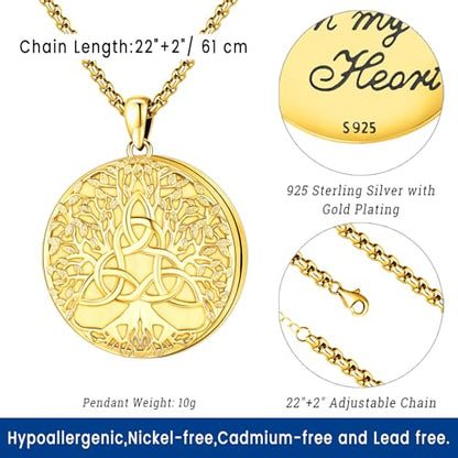 Picture Locket Necklace for Women Men Rose 14K Real Gold 925 Sterling Silver Jewelry Heart Locket Necklace that Holds Pictures Tree of Life Viking Wolf Celtic Knot St Christopher St Michael Pendant - color: I2-8-Celtic Locket-Gold