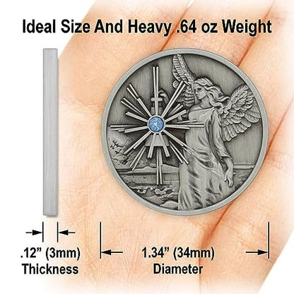 Pewter Guardian Angel Coin Medallion, Pocket Prayer Affirmation Gift Token - color: Pewter