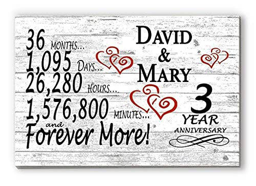 Personalized 3 Year Anniversary Sign Gift 3rd Wedding Anniversary Present For Couple Days Minutes Years - Solid Wood - 16.5in x 10.5in x .75in (03 Year) - color: 03 Year