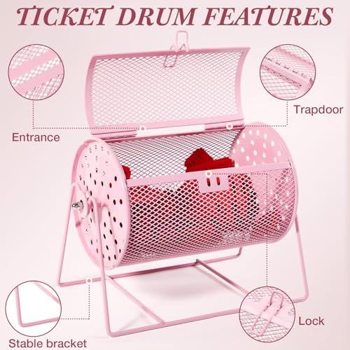 Teenyyou Raffle Drum Holds 600 Tickets, Metal Ticket Wheel Spinner with Stand, Raffle Tickets Cage for Games Events, Parties, School Drawings(Integrated Rotary,Pink,7.09" X 4.72", Small) - color: Pink, size: 7.09" X 4.72", Small, style: Integrated Rotary