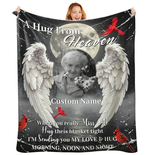 Custom Memorial Blanket with Photo, Personalized in Loving Memory Throw for Loss of Loved One, Made in USA, Customized Sympathy Bereavement Remembrance Grieving Blanket for Loss One (Design 17) - color: Design 17