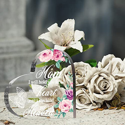 Blulu Sympathy Gift Loss of Mom Acrylic Heart Keepsake,6 x 6 x 0.6 Inches | Memorial for Loss of Loved One, Bereavement Condolence Decor, Grieving Sympathy Angel Keepsake Wings Floral Print - size: 6 x 6 x 0.6 Inches