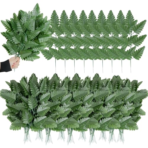 XONOR Artificial Silk Leaf Fern - Artificial Fern Leaves Stem Faux Greenery Plant for Cemetery Grave Headstone Wedding Home Garden Decoration (200Pcs, Dark Green)