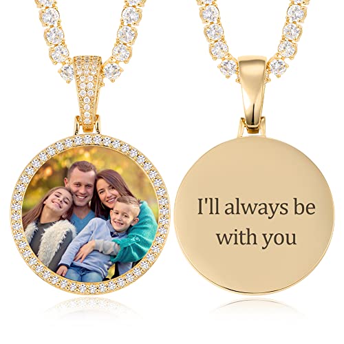 YIMERAIRE Customized Picture Necklace Personalized Circle Chain - color: 00171 Text necklace with Gold Tennis chain