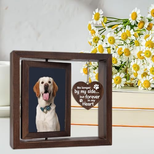 Dog Memorial Gifts for Loss of Dog, Pet Memorial Gifts for Dogs Cat, Loss of Dog Sympathy Gift, Pet Remembrance Bereavement Gift, Dog in Heaven Passing Away Gift, Rotating Picture Frame Fit 4x6 Photo