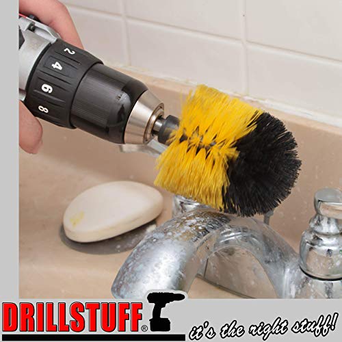 Home Cleaning Supplies - Bathroom Scrubbing Accessories - Tile Scrubber | Glass Shower Cleaner - Shower Curtain Scrubber - Bathtub Brush - Bath Mat Brush - Sink Cleaning Brush - Grout Cleaning Brush - color: Yellow, size: Mini Drill Brush