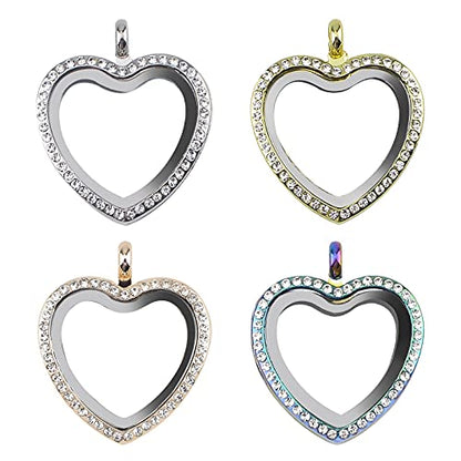 WANDIC Rhinestone Photo Charm, Rose Gold Heart Crystal Photo Pendant Bridal Wedding Bouquet Charms Living Floating Memory Locket for 2 Pictures - color: Mixed