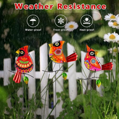 Set of 3 Cardinal Stained Glass Decorative Garden Stakes - color: Cardinal