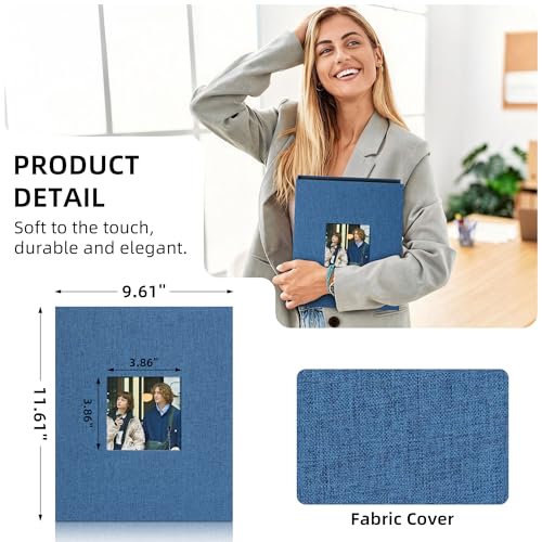 Vienrose Fabric Cover Photo Album 4x6 with Front Window, 300 Picture Pockets and 100 Message Card Slots for Wedding Baby Family, Blue - color: Blue, size: 300 Pockets