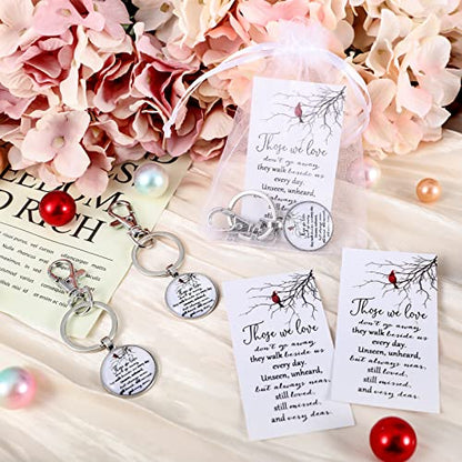 36 Sets Memorial Cardinal Keychain with Cards Organza Bags Metal Red Bird Cardinal Key Ring for Bereavement Gift Always with You Funeral Souvenirs Favors Grief Remembrance Gifts