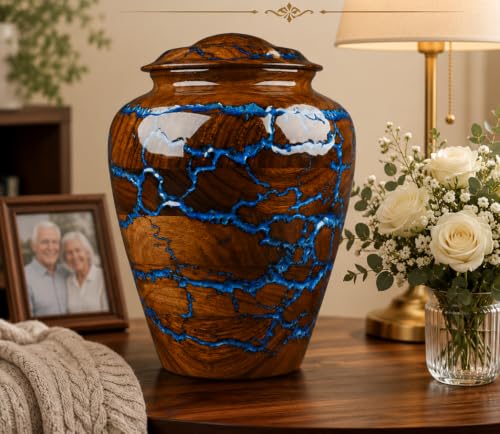 Extral Large Rosewood Cremation Urn for Human Ashes Adult Male, Urn for Ashes for Women and Men, Adult Size Decorative urn. Burial and Funeral Urn Large 350 Cu in Resin Inlay. - size: XX 350 Cu In