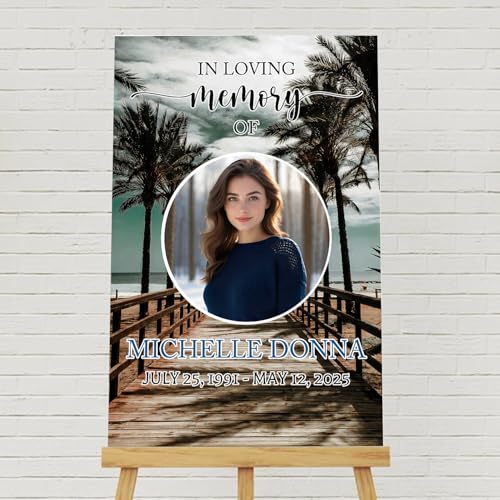 Memorial Sign, Modern Funeral Sign, Blue, PVC, 12x18 Inches, Free Standing - color: Version 9