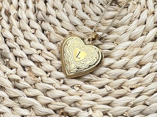 GOKING Love Heart Memory Locket Necklace Holds Pictures for Women - color: Letter L