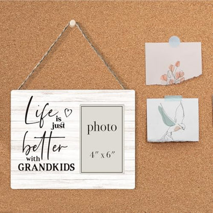 Life Is Just Better with Grandkids Picture Frame, Grandpa Grandma Gifts | Grandparents and Grandkids Wooden Picture Frame, 4 x 6 Inch Photo - color: Life