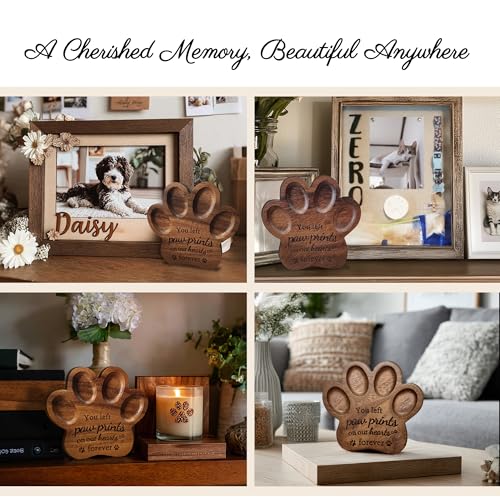 Pet Memorial Paw Print Shape Ornament & Bracelet to Remember Dogs or Cats | Walunt Hardwood,Rainbow Bridge Dog Memorial Gifts,Sympathy Gifts for Women Men Who Lost Pets